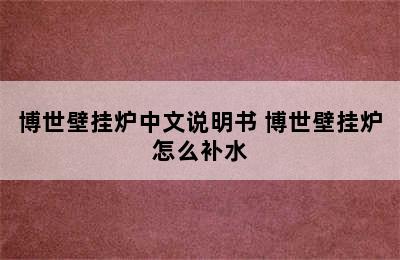 博世壁挂炉中文说明书 博世壁挂炉怎么补水